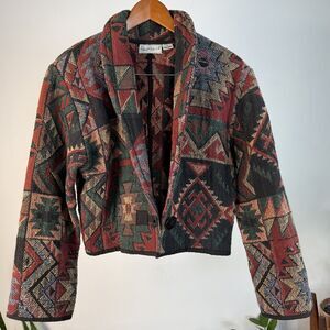 Vintage Southwestern Aztec Tapestry Cropped Jacket | Flashback 100% Cotton